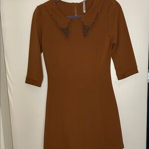 Retro Studded Collar Pumpkin Spice Sheath Dress